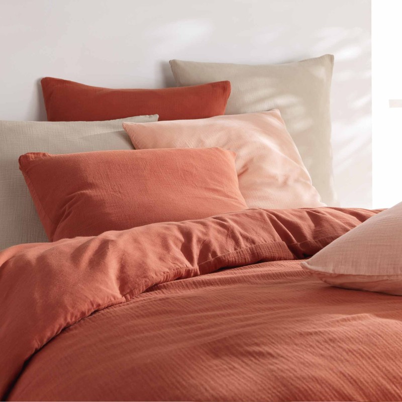 Housse de Couette Double Gaze de Coton + 2 Taies – 57 Fils | 220x240 ou 240x260 – Parure Tendance
