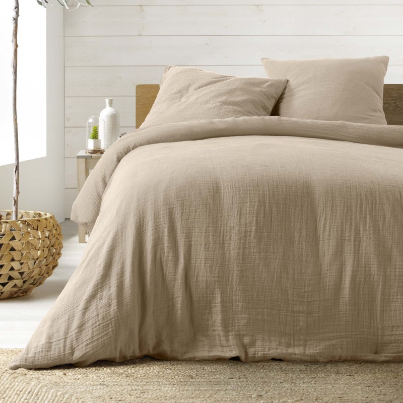 Housse de Couette Double Gaze de Coton + 2 Taies – 57 Fils | 220x240 ou 240x260 – Parure Tendance