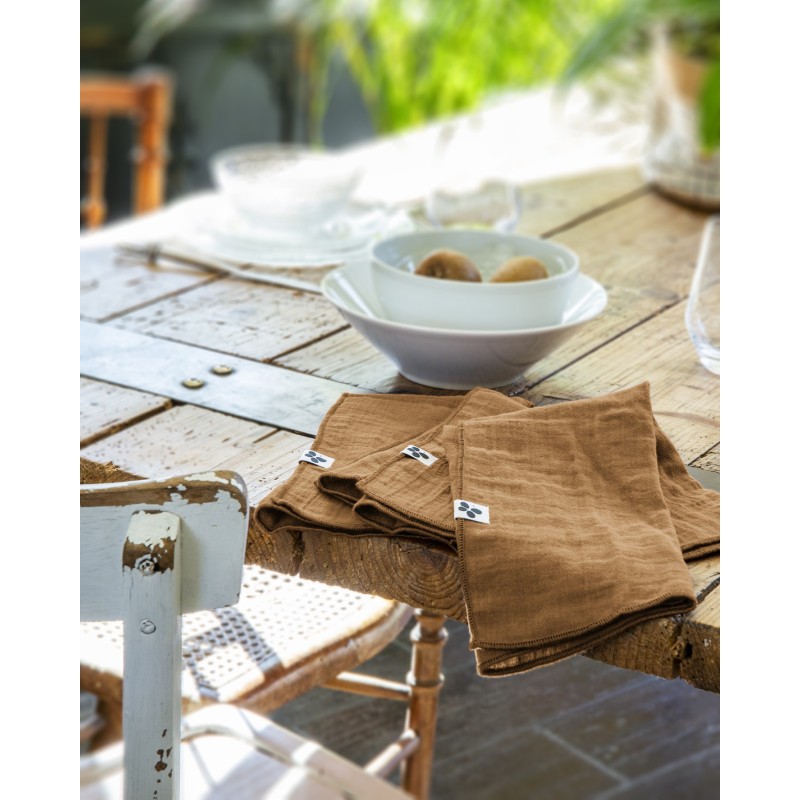 Lot de 3 serviettes de table Gaia 40x40 cm – 100% gaze de coton – Plusieurs couleurs