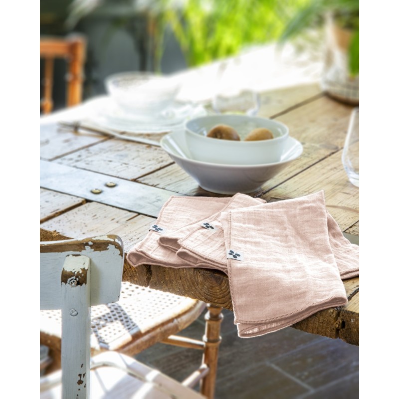 Lot de 3 serviettes de table Gaia 40x40 cm – 100% gaze de coton – Plusieurs couleurs