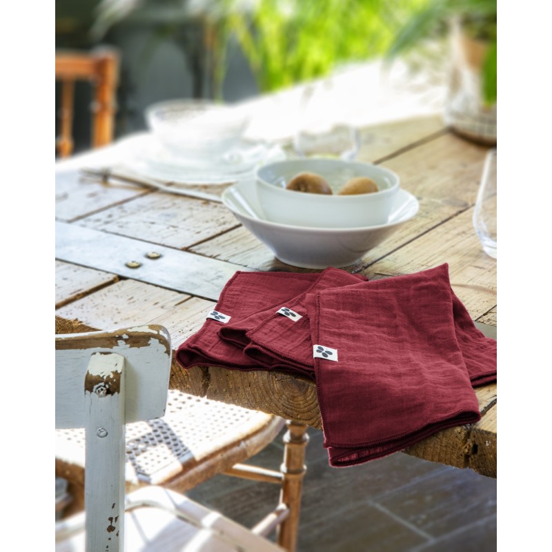 Lot de 3 serviettes de table Gaia 40x40 cm – 100% gaze de coton – Plusieurs couleurs
