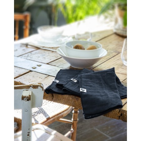 Lot de 3 serviettes de table Gaia 40x40 cm – 100% gaze de coton – Plusieurs couleurs