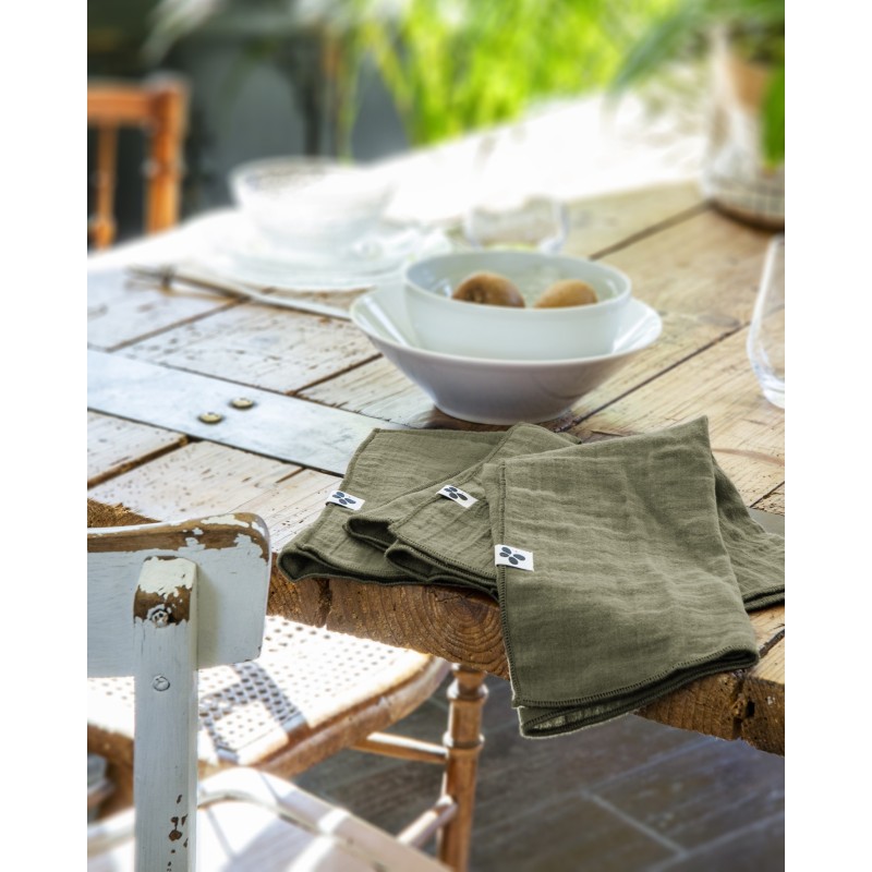 Lot de 3 serviettes de table Gaia 40x40 cm – 100% gaze de coton – Plusieurs couleurs
