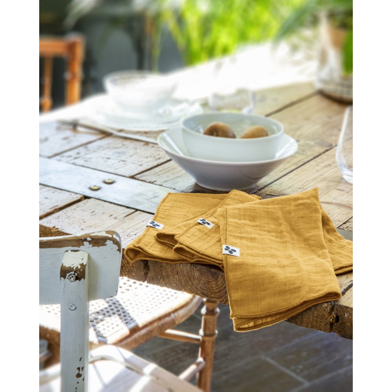 Lot de 3 serviettes de table Gaia 40x40 cm – 100% gaze de coton – Plusieurs couleurs
