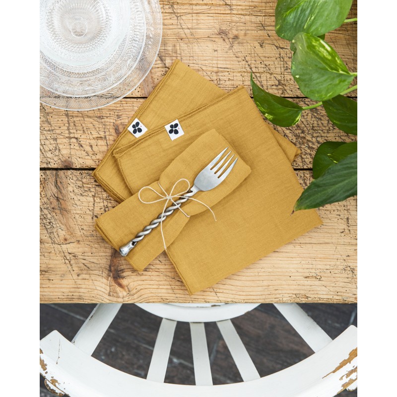 Lot de 3 serviettes de table Gaia 40x40 cm – 100% gaze de coton – Plusieurs couleurs