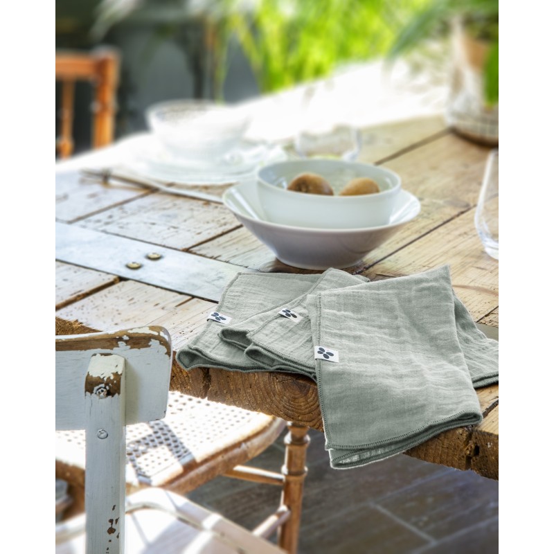 Lot de 3 serviettes de table Gaia 40x40 cm – 100% gaze de coton – Plusieurs couleurs