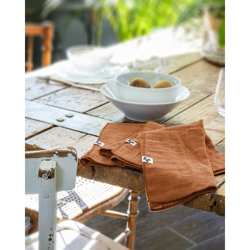Lot de 3 serviettes de table Gaia 40x40 cm – 100% gaze de coton – Plusieurs couleurs