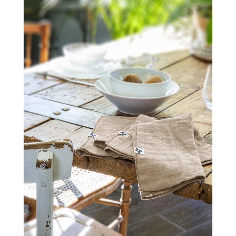 Lot de 3 serviettes de table Gaia 40x40 cm – 100% gaze de coton – Plusieurs couleurs