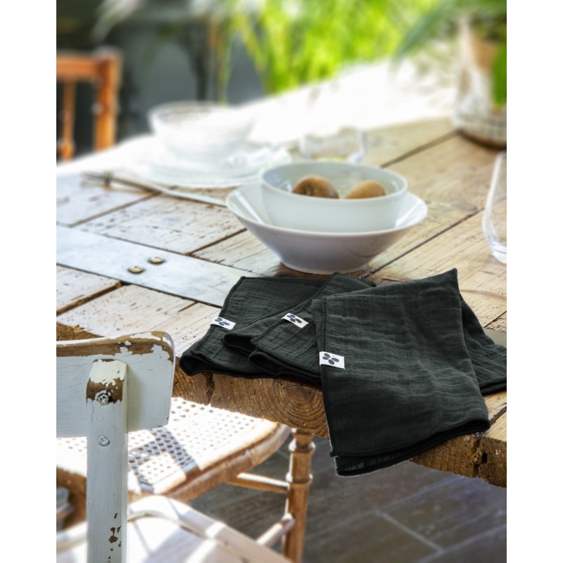 Lot de 3 serviettes de table Gaia 40x40 cm – 100% gaze de coton – Plusieurs couleurs