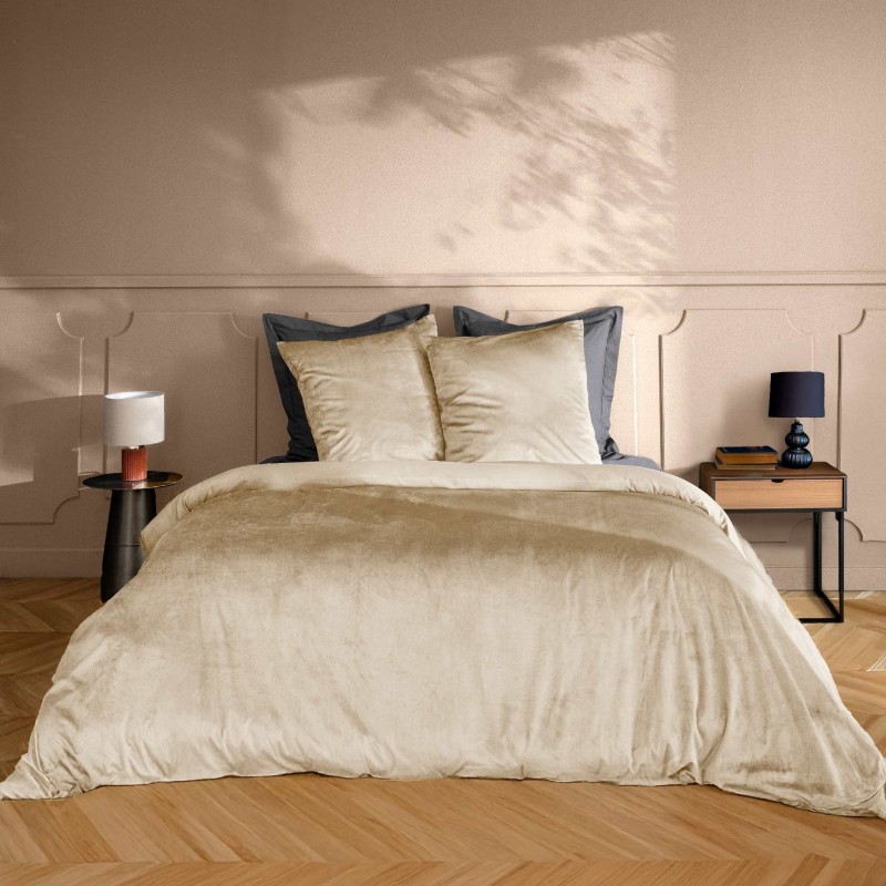 Parure de lit Veline velours uni – Douceur et élégance – Plusieurs coloris disponibles