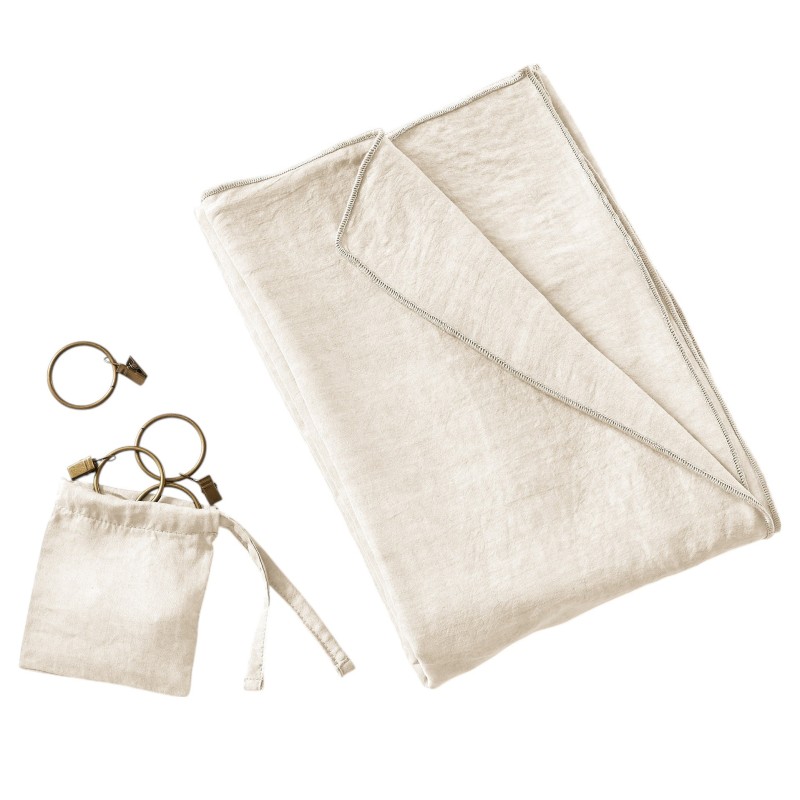 Rideau ajustable LYSANDRE 140x270 cm + 8 anneaux pince – 100% Lyocell Tencel lavé