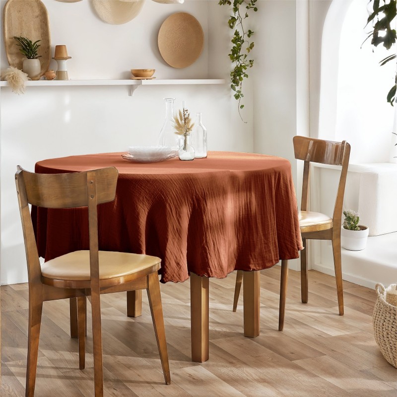Nappe ronde GAÏA Ø180 cm en gaze de coton – Élégance naturelle et douceur