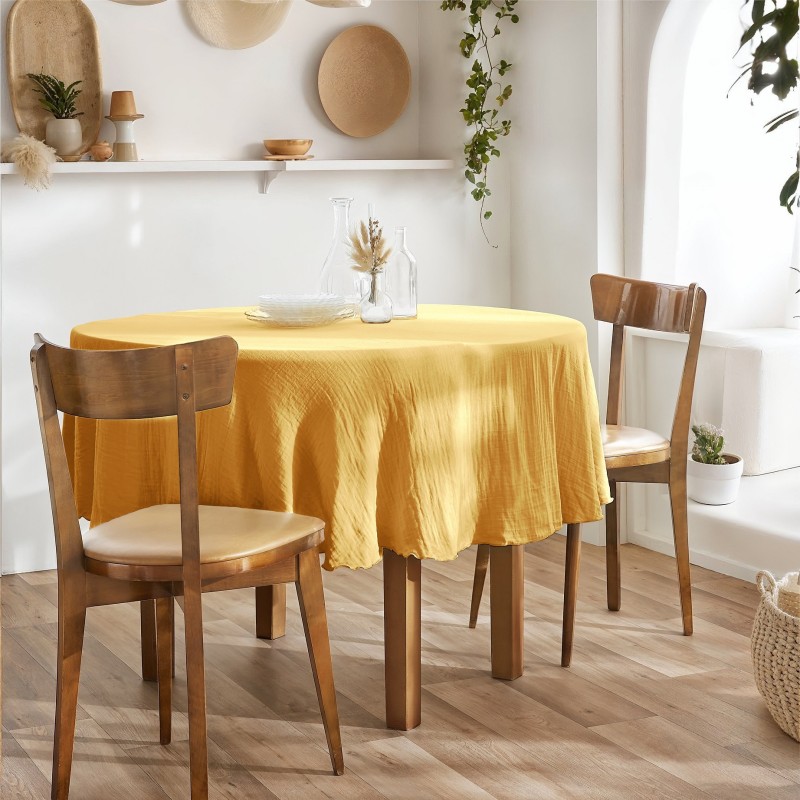 Nappe ronde GAÏA Ø180 cm en gaze de coton – Élégance naturelle et douceur