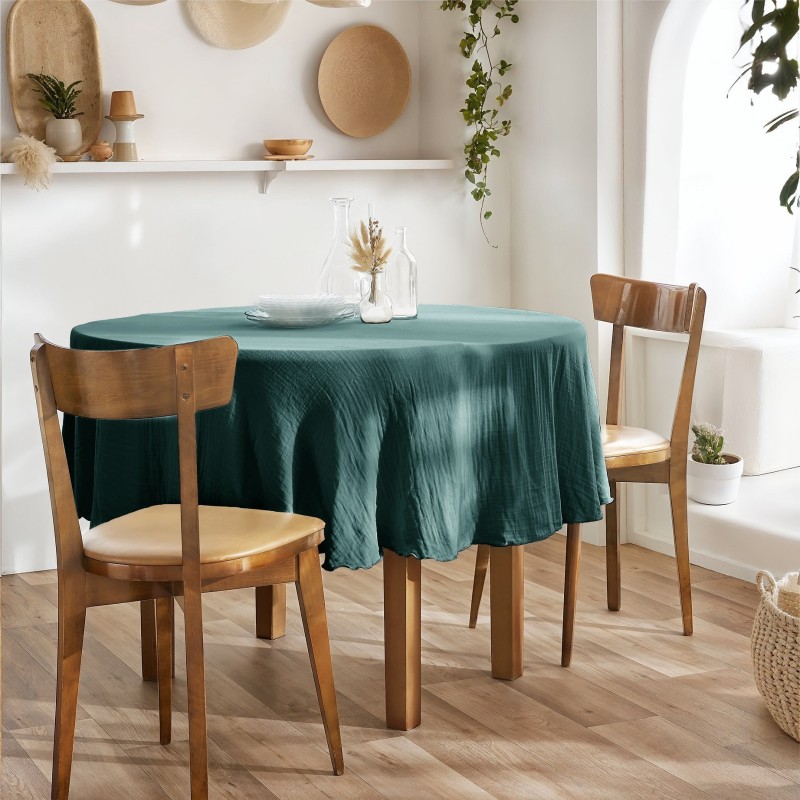 Nappe ronde GAÏA Ø180 cm en gaze de coton – Élégance naturelle et douceur