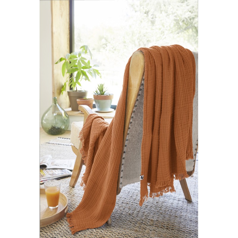 Plaid à franges GAIA en gaze de coton – Douceur et élégance pour votre intérieur
