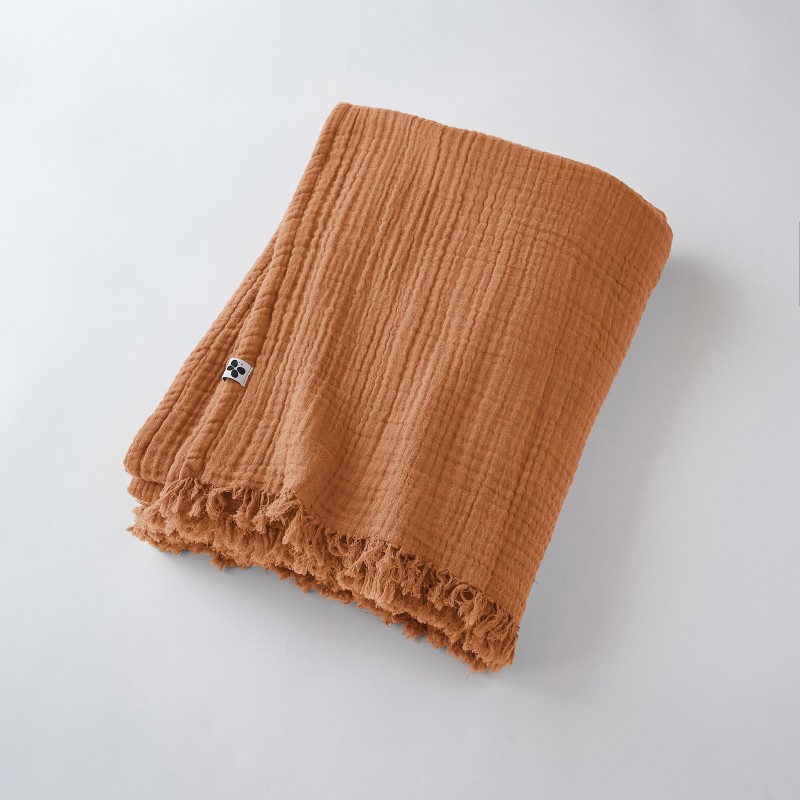 Plaid à franges GAIA en gaze de coton – Douceur et élégance pour votre intérieur