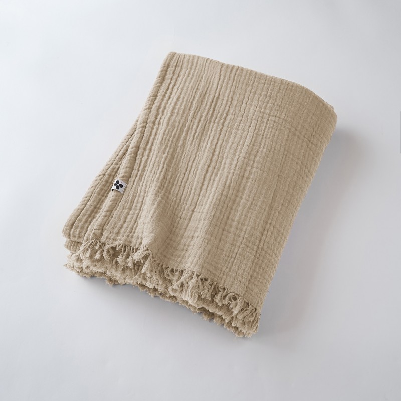 Plaid à franges GAIA en gaze de coton – Douceur et élégance pour votre intérieur