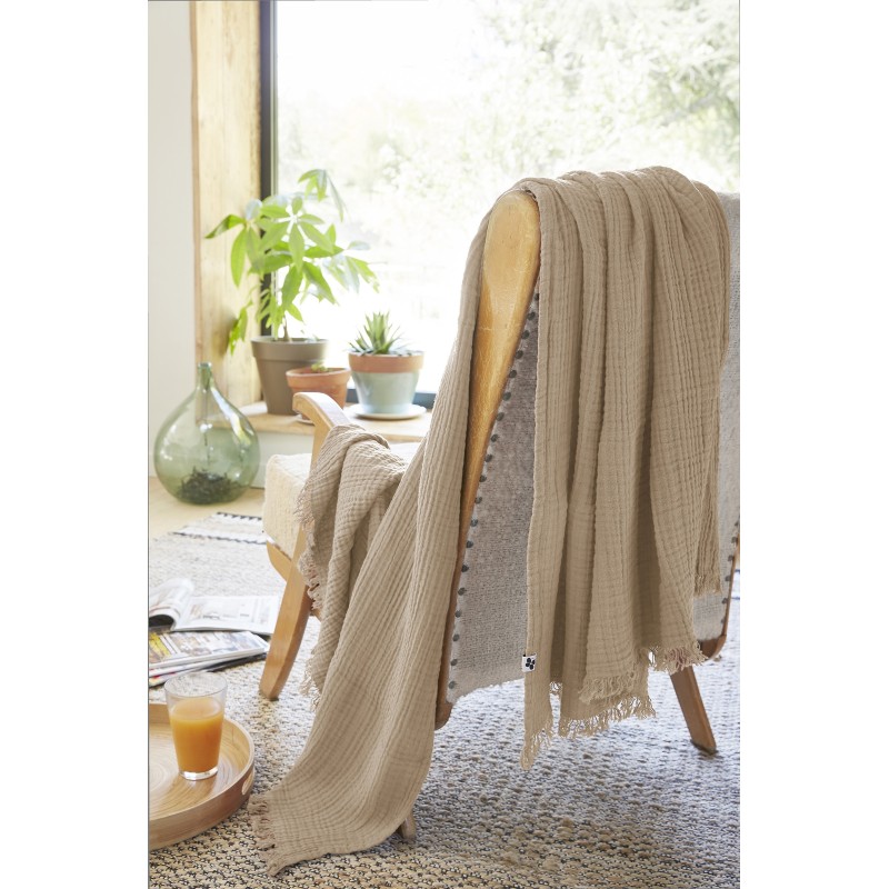 Plaid à franges GAIA en gaze de coton – Douceur et élégance pour votre intérieur