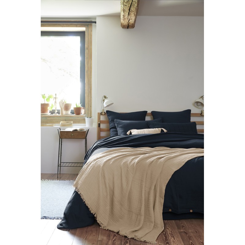 Plaid à franges GAIA en gaze de coton – Douceur et élégance pour votre intérieur