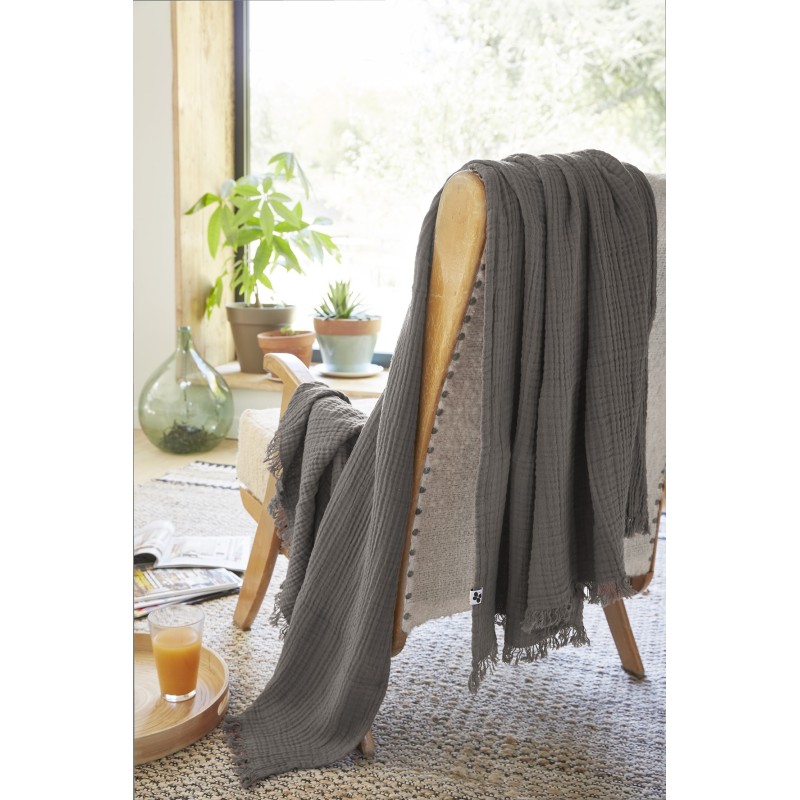 Plaid à franges GAIA en gaze de coton – Douceur et élégance pour votre intérieur