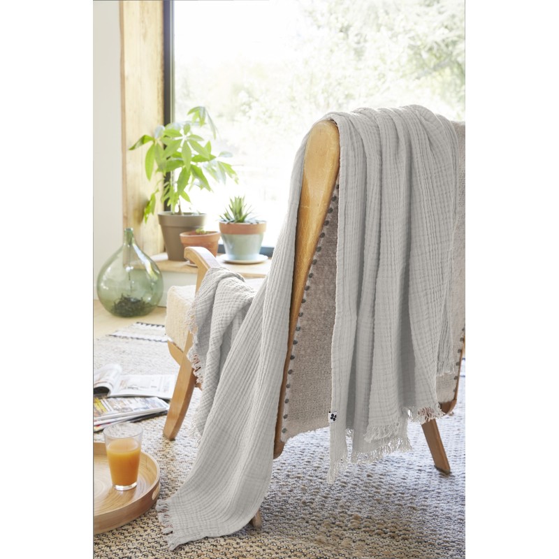 Plaid à franges GAIA en gaze de coton – Douceur et élégance pour votre intérieur