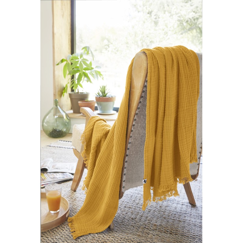 Plaid à franges GAIA en gaze de coton – Douceur et élégance pour votre intérieur