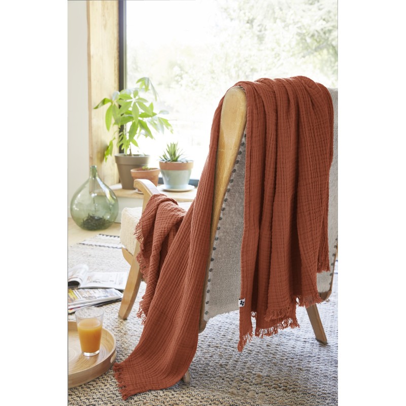 Plaid à franges GAIA en gaze de coton – Douceur et élégance pour votre intérieur