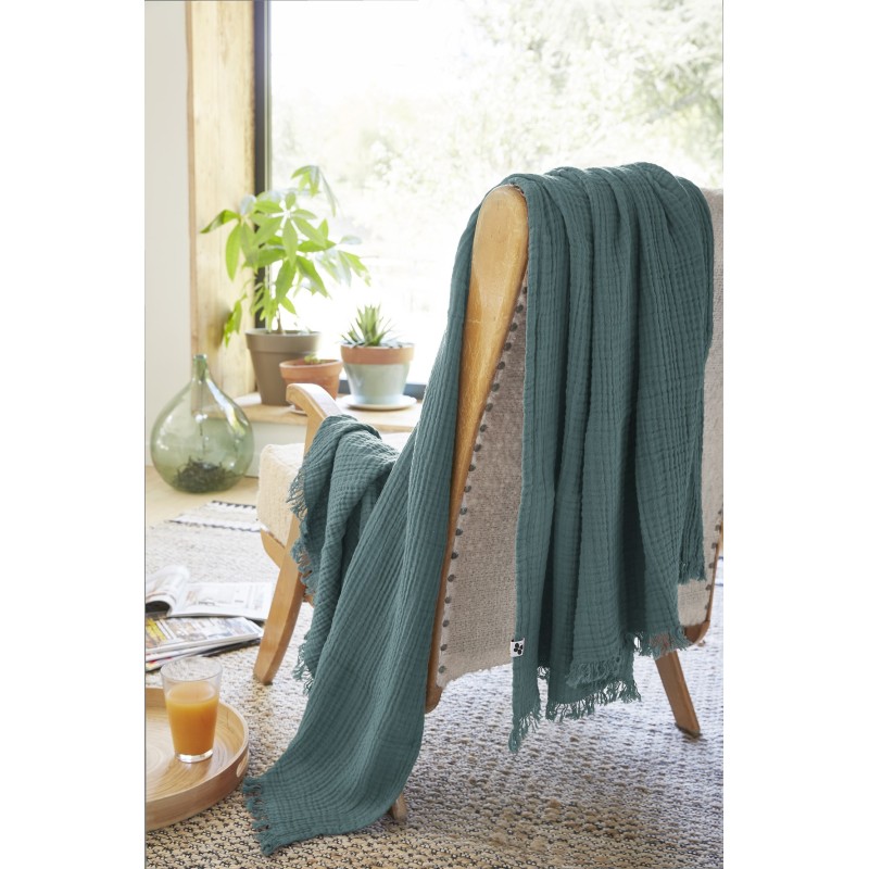 Plaid à franges GAIA en gaze de coton – Douceur et élégance pour votre intérieur