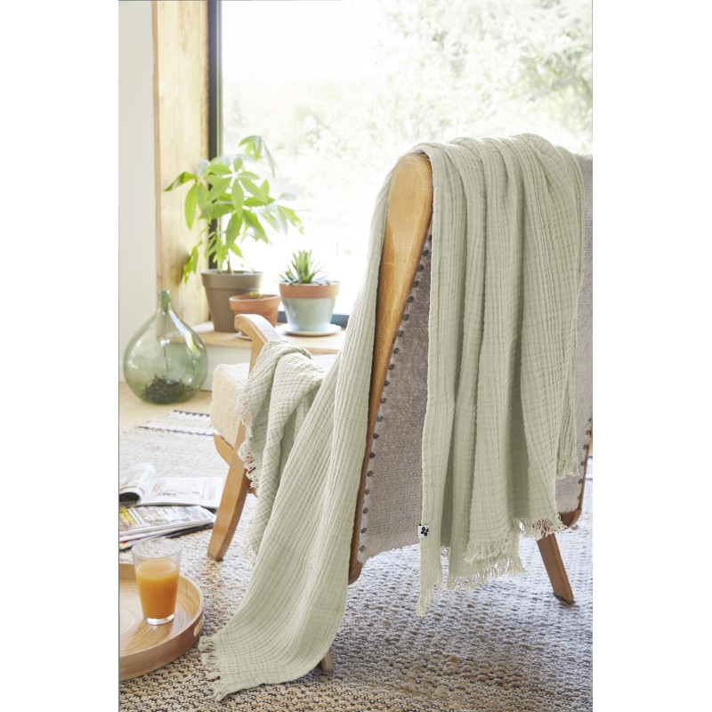 Plaid à franges GAIA en gaze de coton – Douceur et élégance pour votre intérieur