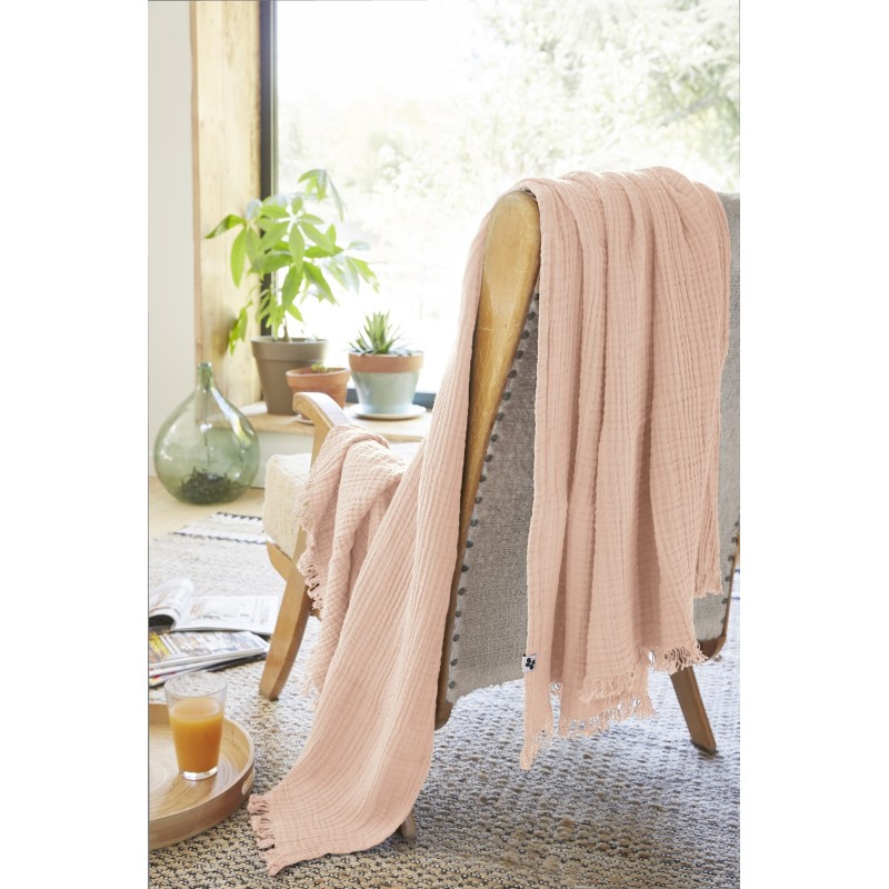 Plaid à franges GAIA en gaze de coton – Douceur et élégance pour votre intérieur