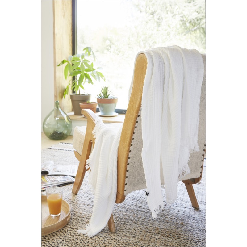 Plaid à franges GAIA en gaze de coton – Douceur et élégance pour votre intérieur