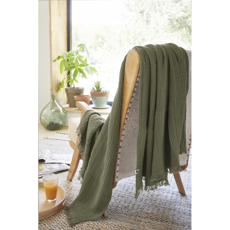 Plaid à franges GAIA en gaze de coton – Douceur et élégance pour votre intérieur