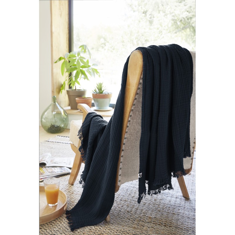 Plaid à franges GAIA en gaze de coton – Douceur et élégance pour votre intérieur