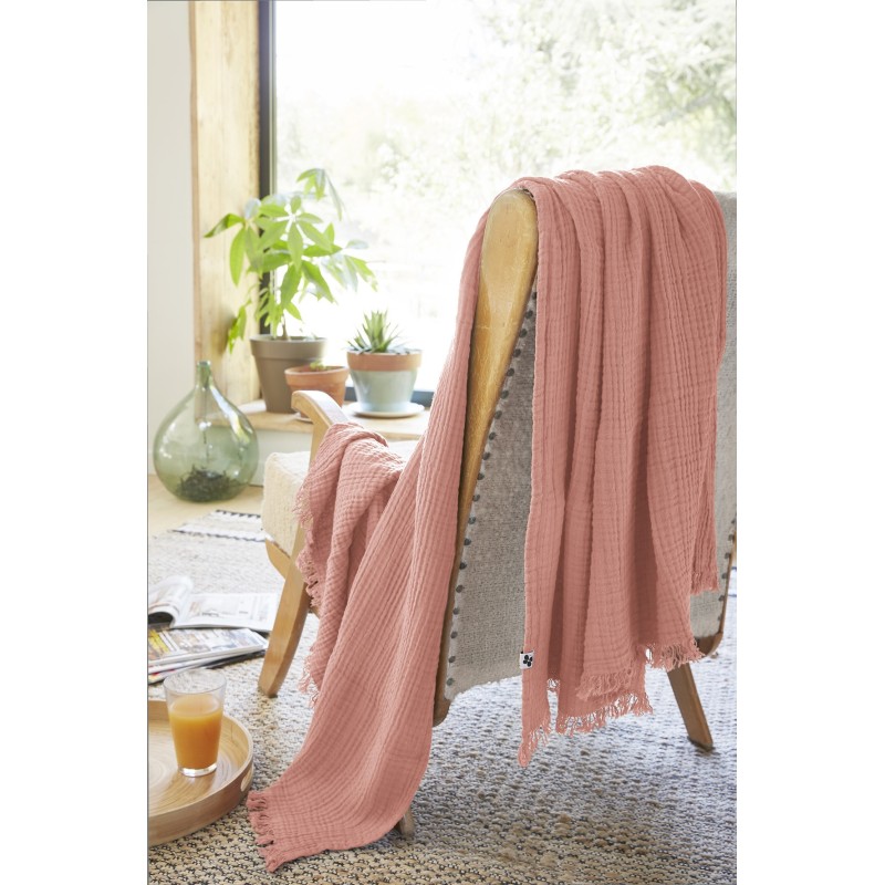 Plaid à franges GAIA en gaze de coton – Douceur et élégance pour votre intérieur