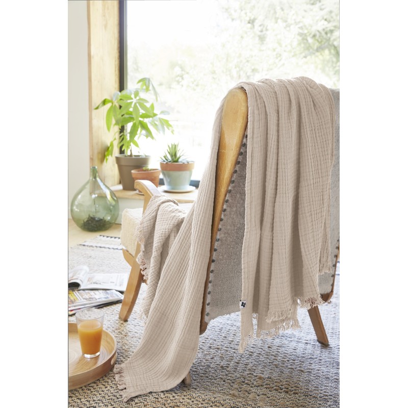Plaid à franges GAIA en gaze de coton – Douceur et élégance pour votre intérieur