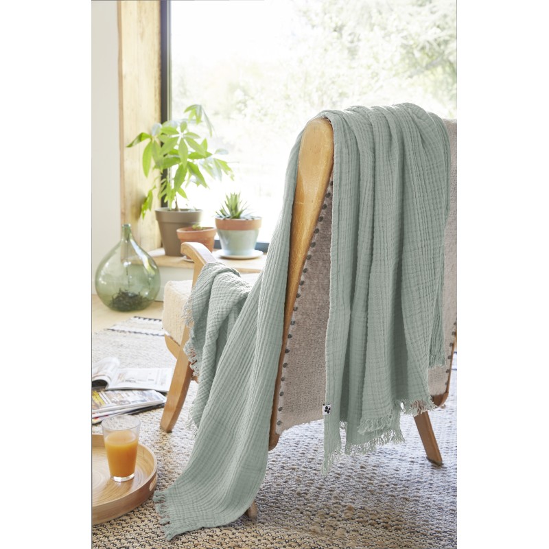 Plaid à franges GAIA en gaze de coton – Douceur et élégance pour votre intérieur