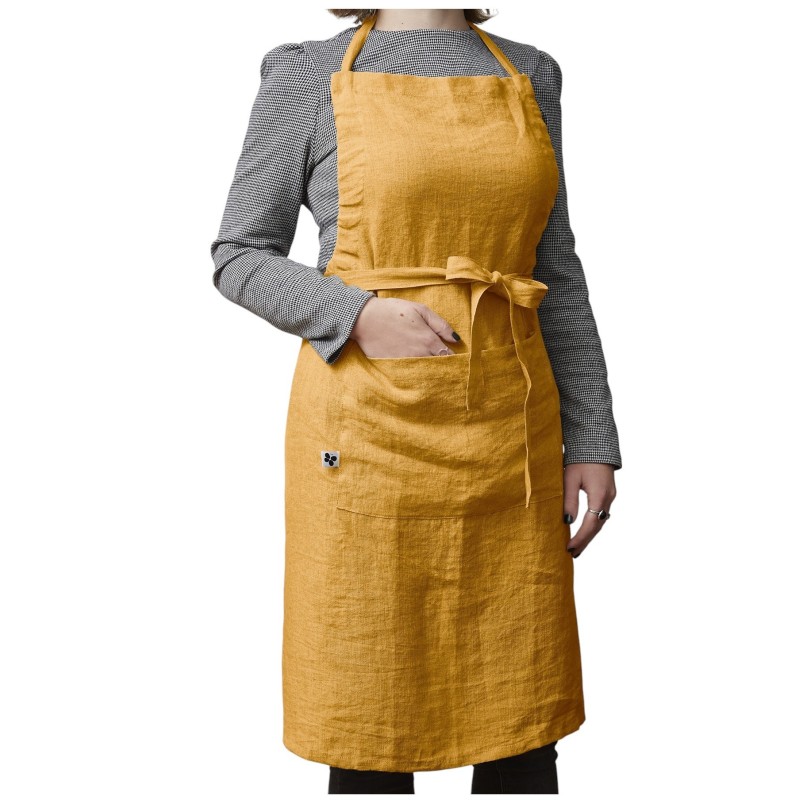 Tablier ajustable en lin lavé SOLINE – Élégance et praticité en cuisine
